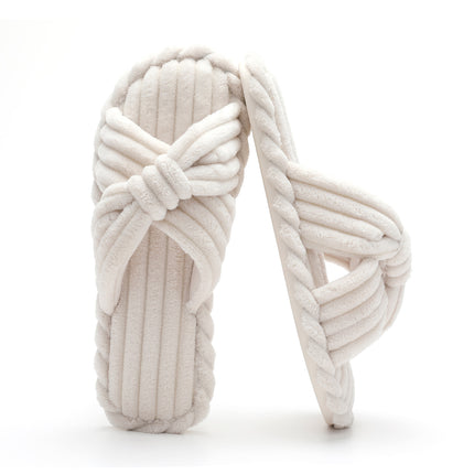 Parlovable Womens Slippers House Memory Foam Corduroy Flats Bow Crossbands Open Toe Slide Bedroom Slipper Comfy Trendy Gift Shoes