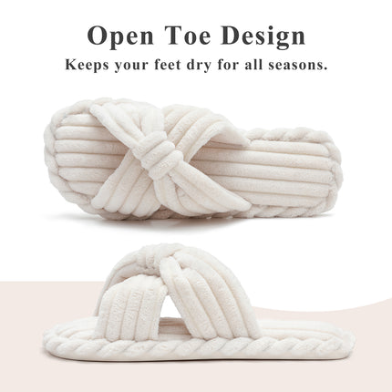 Parlovable Womens Slippers House Memory Foam Corduroy Flats Bow Crossbands Open Toe Slide Bedroom Slipper Comfy Trendy Gift Shoes