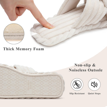 Parlovable Womens Slippers House Memory Foam Corduroy Flats Bow Crossbands Open Toe Slide Bedroom Slipper Comfy Trendy Gift Shoes