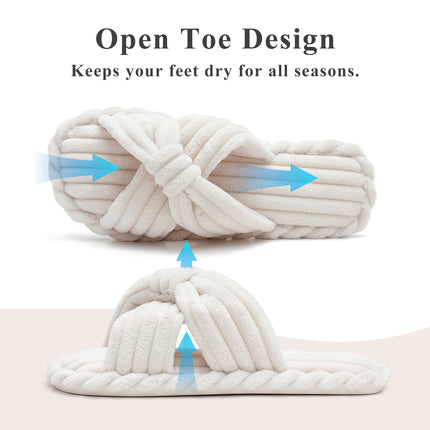 Parlovable Womens Slippers House Memory Foam Corduroy Flats Bow Crossbands Open Toe Slide Bedroom Slipper Comfy Trendy Gift Shoes
