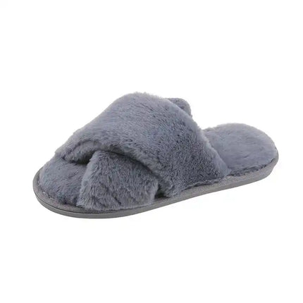 Yeabett Cross Strap TPR sole Winter Fluffy Fuzzy Slipper