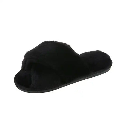 Yeabett Cross Strap TPR sole Winter Fluffy Fuzzy Slipper