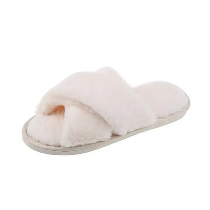 Yeabett Cross Strap TPR sole Winter Fluffy Fuzzy Slipper