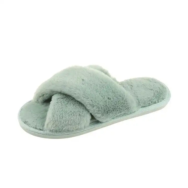 Yeabett Cross Strap TPR sole Winter Fluffy Fuzzy Slipper