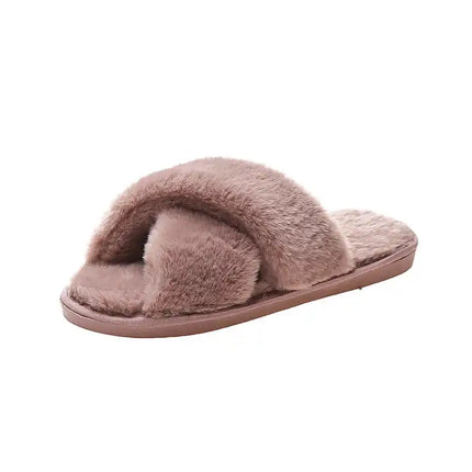 Yeabett Cross Strap TPR sole Winter Fluffy Fuzzy Slipper