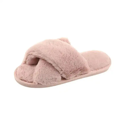 Yeabett Cross Strap TPR sole Winter Fluffy Fuzzy Slipper