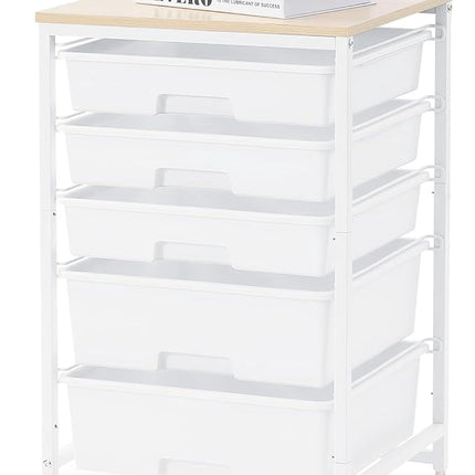 Rolling Storage Cart , Heavy Duty Metal Utility Cart on Lockable Wheels with Wooden Top, Plastic Drawer Organizer Trolley for Office Living Room Classroom Craft Organization