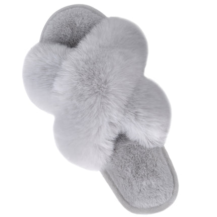 Parlovable Women's Fuzzy Slippers Cross Band Open Toe Furry Spa Flat Fluffy Fuzzy Slip on House Shoes