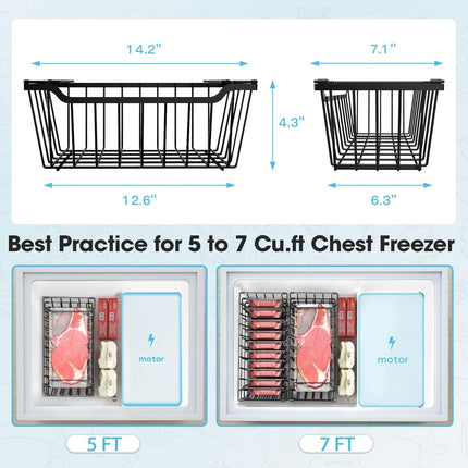 WELDEN Freezer Organizer Bins, 4 Pack Stackable Chest Freezer Organizer for 5-7 Cu.FT Deep Freezer Sort Frozen Meats and Food, Freezer Storage Baskets with Handles Easy Reach from Bottom, Black
