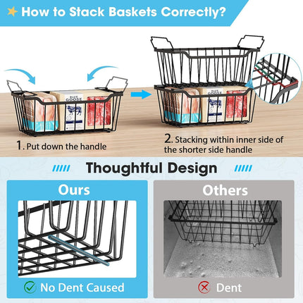 WELDEN Freezer Organizer Bins, 4 Pack Stackable Chest Freezer Organizer for 5-7 Cu.FT Deep Freezer Sort Frozen Meats and Food, Freezer Storage Baskets with Handles Easy Reach from Bottom, Black