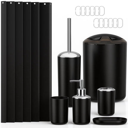 Yeabett  Bathroom Accessory Set,Bath Sets with Shower Curtain, Trash Can, Toilet Brush Holder Set & Soap Dispenser – Stylish & Functional Bath Decor for Home, Apartment