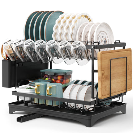 Yeabett 2 Tier Dish Drying Rack Stainless Steel for Kitchen Counter,Dish Racks for Kitchen Counter with Utensil & Cup Holder Kitchen Dishes Organizers