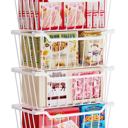 Yeabett  Freezer Organizer Bins Stackable Chest Freezer Organizer with Foldable Handle for 5-7 Cu.FT Deep,Freezer Storage Baskets Easy to Reach Food from Bottom