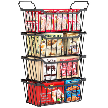 Yeabett  Freezer Organizer Bins Stackable Chest Freezer Organizer with Foldable Handle for 5-7 Cu.FT Deep,Freezer Storage Baskets Easy to Reach Food from Bottom