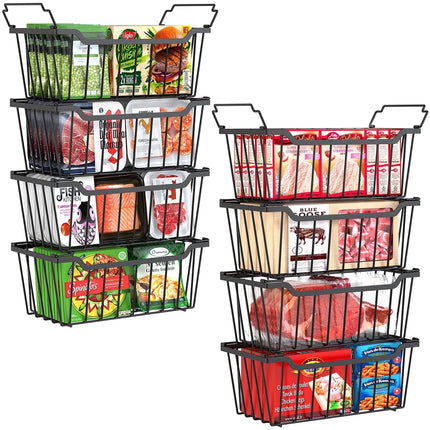 Yeabett  Freezer Organizer Bins Stackable Chest Freezer Organizer with Foldable Handle for 5-7 Cu.FT Deep,Freezer Storage Baskets Easy to Reach Food from Bottom