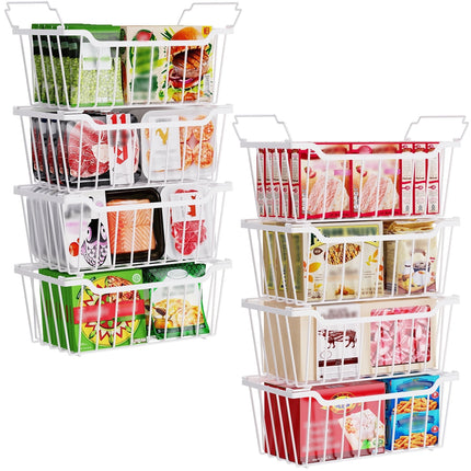 Yeabett  Freezer Organizer Bins Stackable Chest Freezer Organizer with Foldable Handle for 5-7 Cu.FT Deep,Freezer Storage Baskets Easy to Reach Food from Bottom