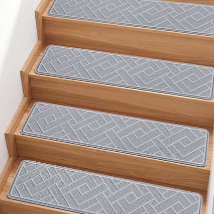 Yeabett Non-Slip Stair Treads, 15 Pack 8" x 30" Carpet Stair Mats with Reusable TPE Adhesive Backing, Washable and Cut-to-Fit