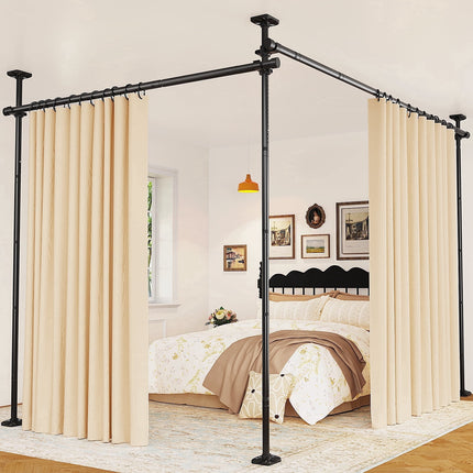 Yeabett Room Divider No Drilling Curtain Rods for Windows,Adjustable Temporary Privacy Wall Divider,Tension Curtain Rods No Drilling,Black