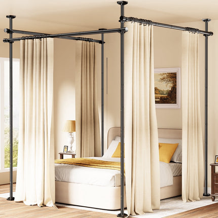 Yeabett Room Divider No Drilling Curtain Rods for Windows,Adjustable Temporary Privacy Wall Divider,Tension Curtain Rods No Drilling,Black