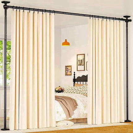 Yeabett Room Divider No Drilling Curtain Rods for Windows,Adjustable Temporary Privacy Wall Divider,Tension Curtain Rods No Drilling,Black