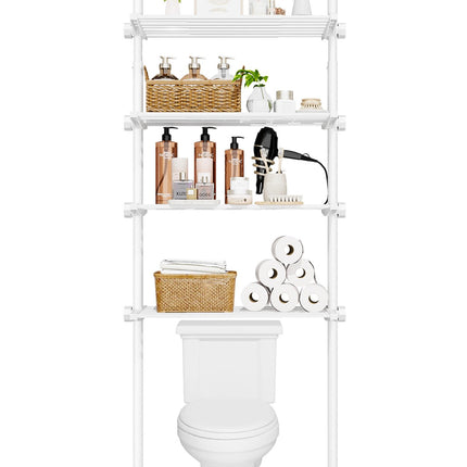 Yeabett 4-Tier over the Toilet Storage Shelf,bathroom Organizer Adjustable Saver Space Rack,no Drill Tension Mounted Shelves,Bathroom Cabinet Rack Above Toilet for Small Rooms